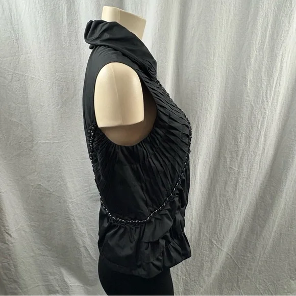 Elie Tahari Fitted Black Zipper Front Vest with Chain Embellishment S - Picture 5 of 8